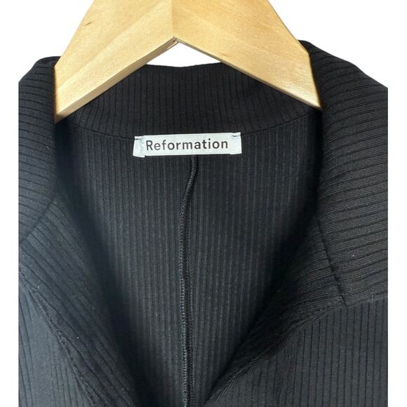 Reformation Pete Ribbed Knit Sleeveless Collared Mini Dress Black Womens Size M - Picture 5 of 7